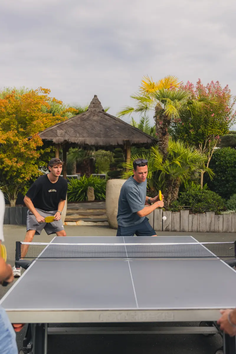 Partie de ping-pong au milieu de la verdure